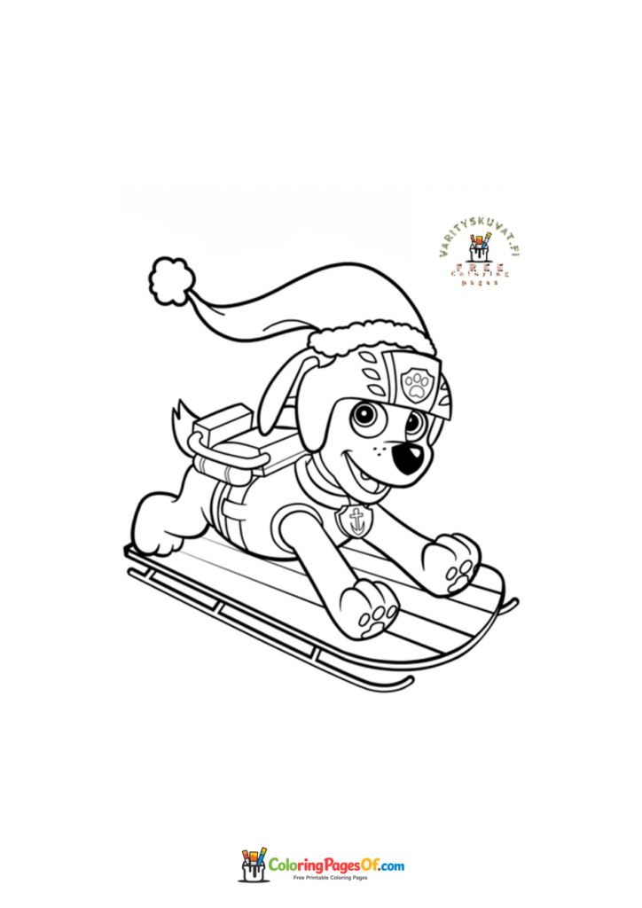 PAW Patrol Zuma wearing a Christmas hat coloring page