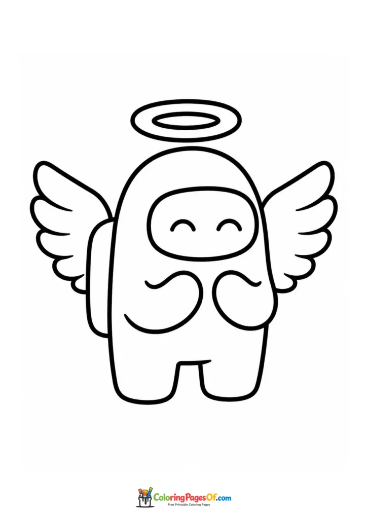 Dibujo de Ángel de Among Us con halo y alas para colorear
