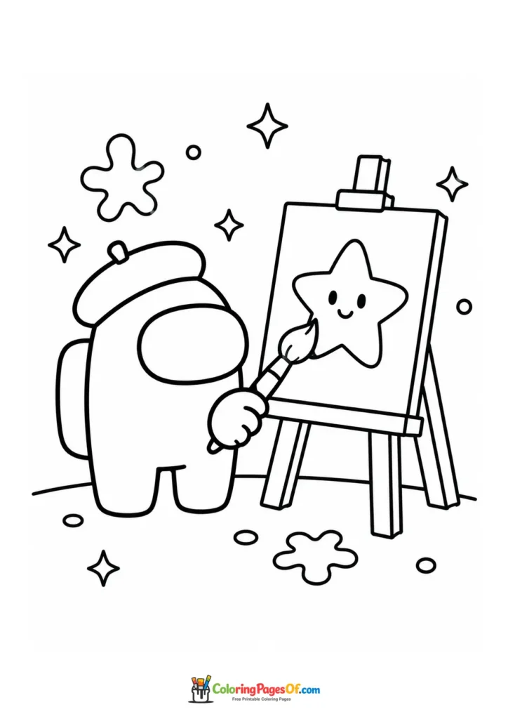 Dibujo de Artista de Among Us pintando una estrella para colorear