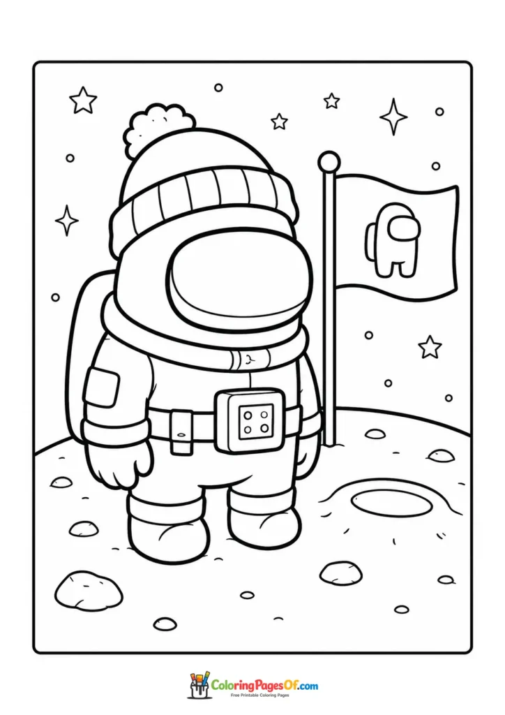 Dibujo de Astronauta de Among Us en la luna para colorear