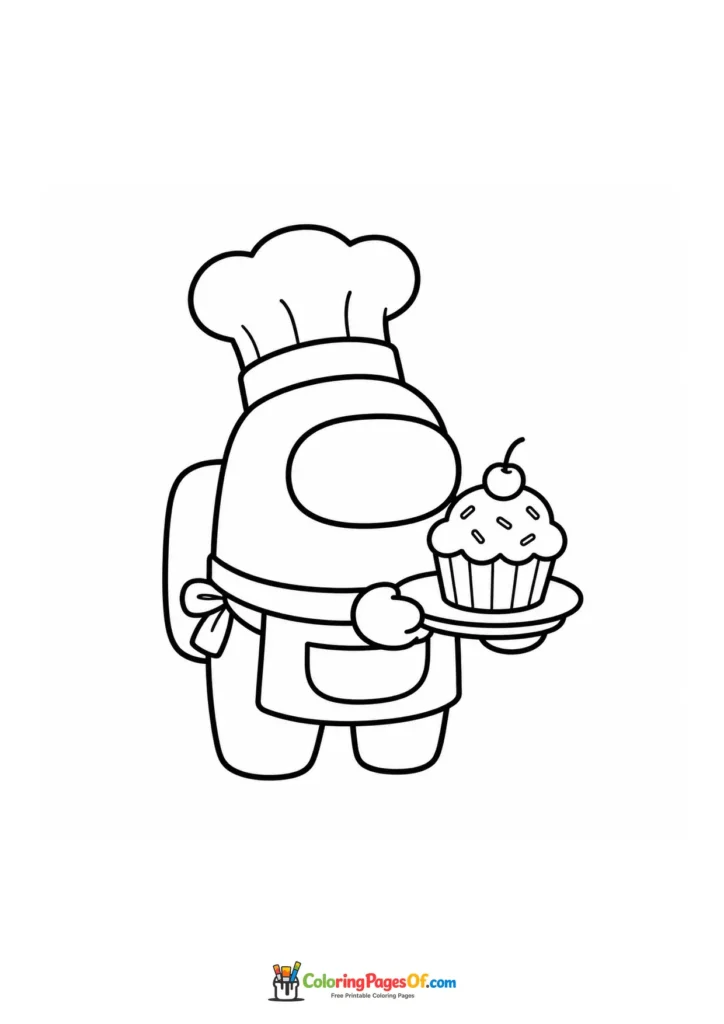Dibujo de Panadero de Among Us con cupcake para colorear
