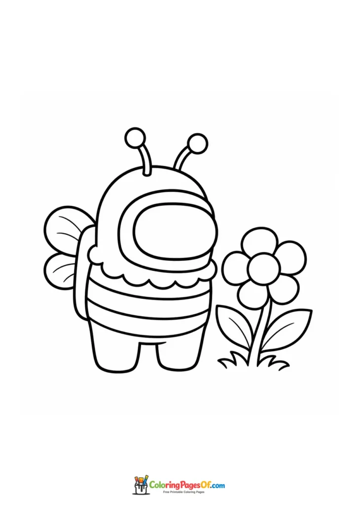 Dibujo de Tripulante abeja de Among Us con flor para colorear