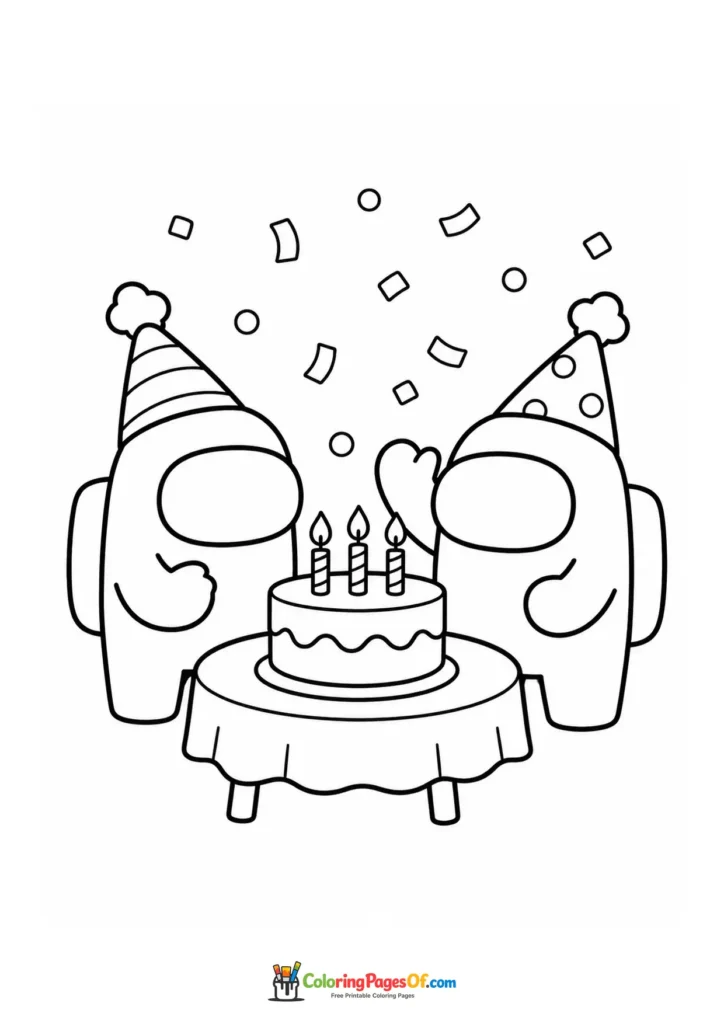 Dibujo de Fiesta de cumpleaños de Among Us para colorear