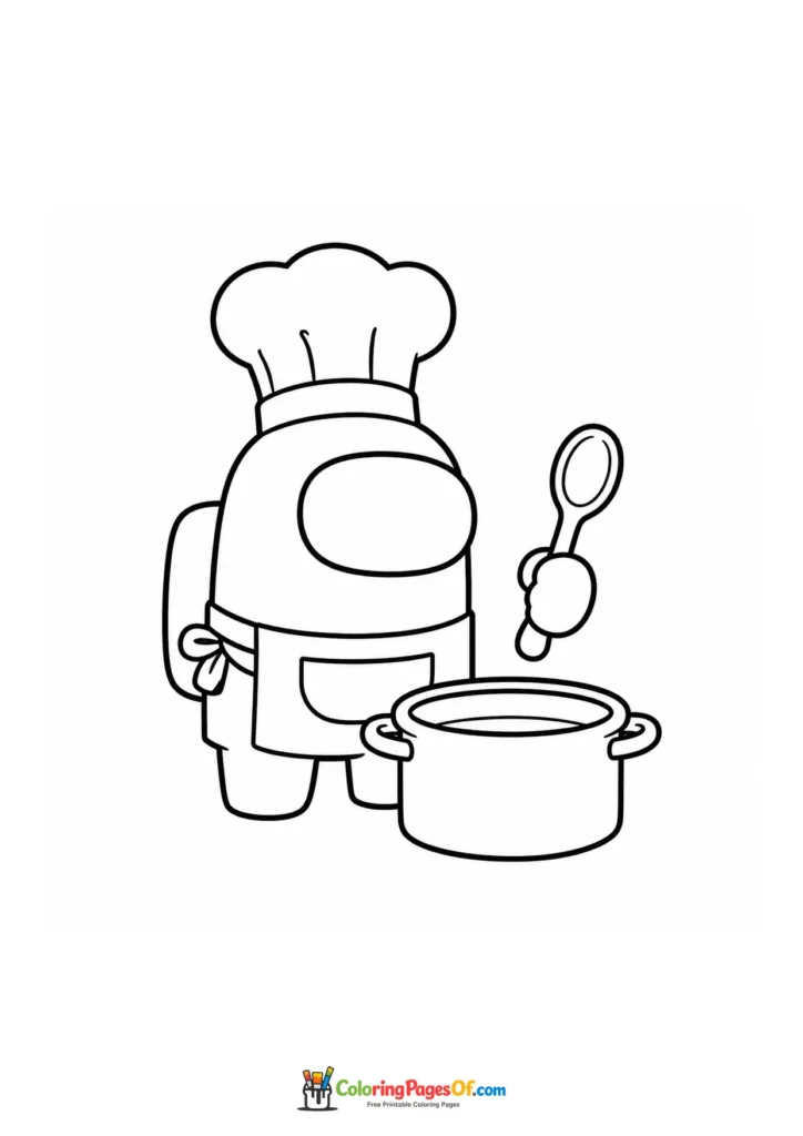 Dibujo de Chef de Among Us con una olla para colorear
