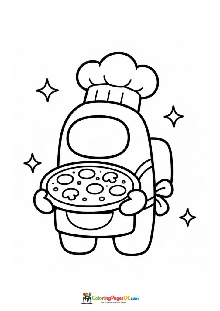 Dibujo de Chef de Among Us con pizza para colorear