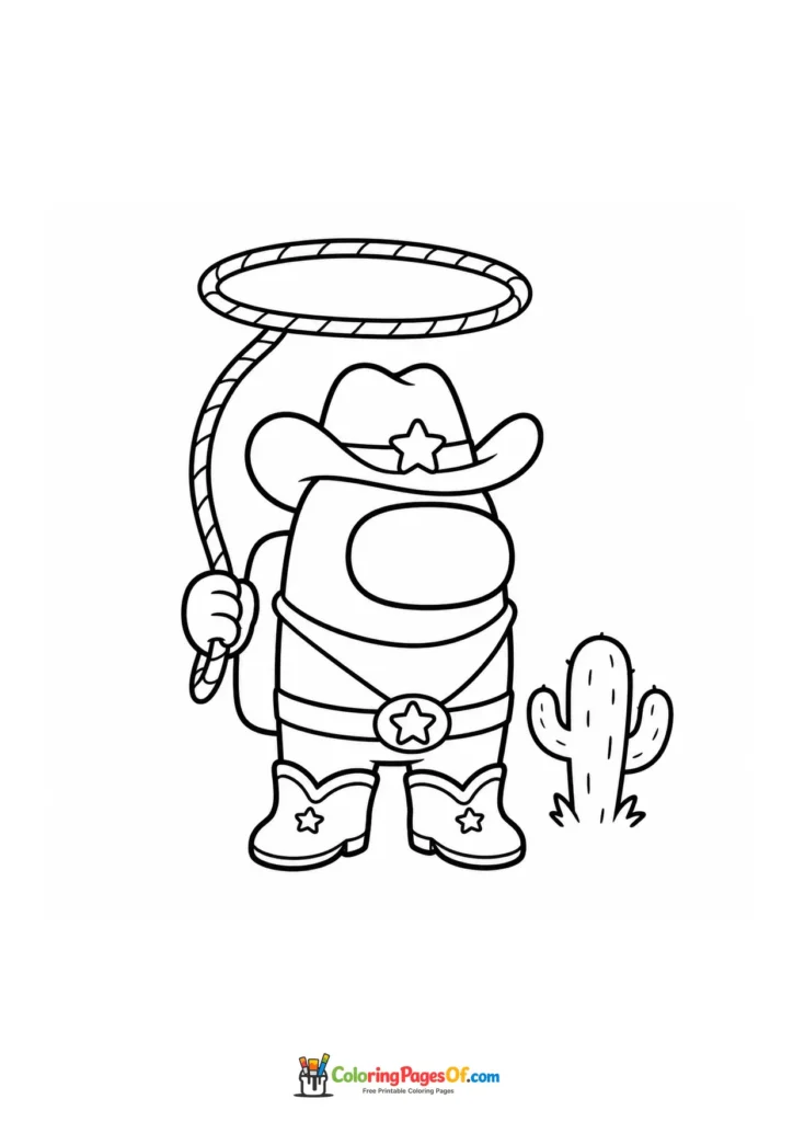 Dibujo de Vaquero de Among Us con lazo para colorear