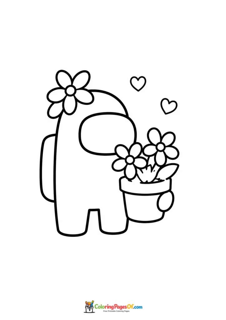 Dibujo de Tripulante de Among Us con flores para colorear