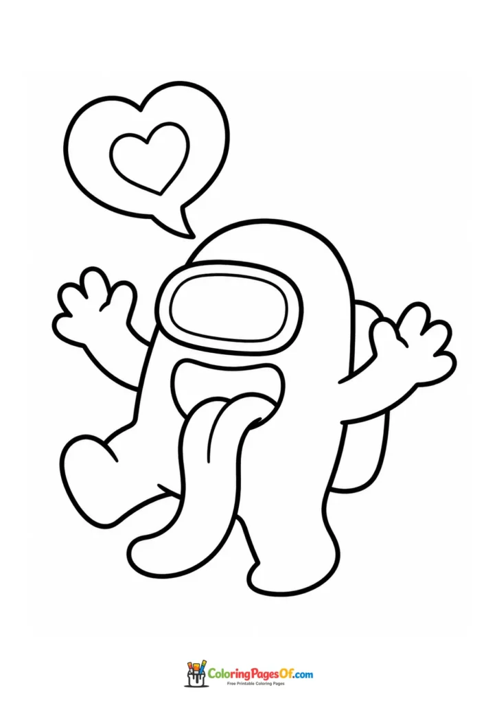 Dibujo de Tripulante de Among Us con corazón para colorear