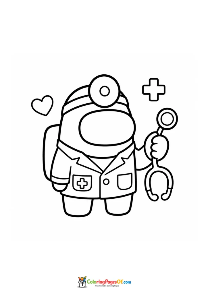 Dibujo de Doctor de Among Us con estetoscopio para colorear