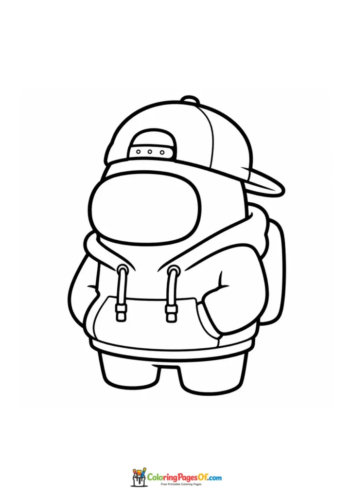 Dibujo de Among Us con sudadera y gorra para colorear