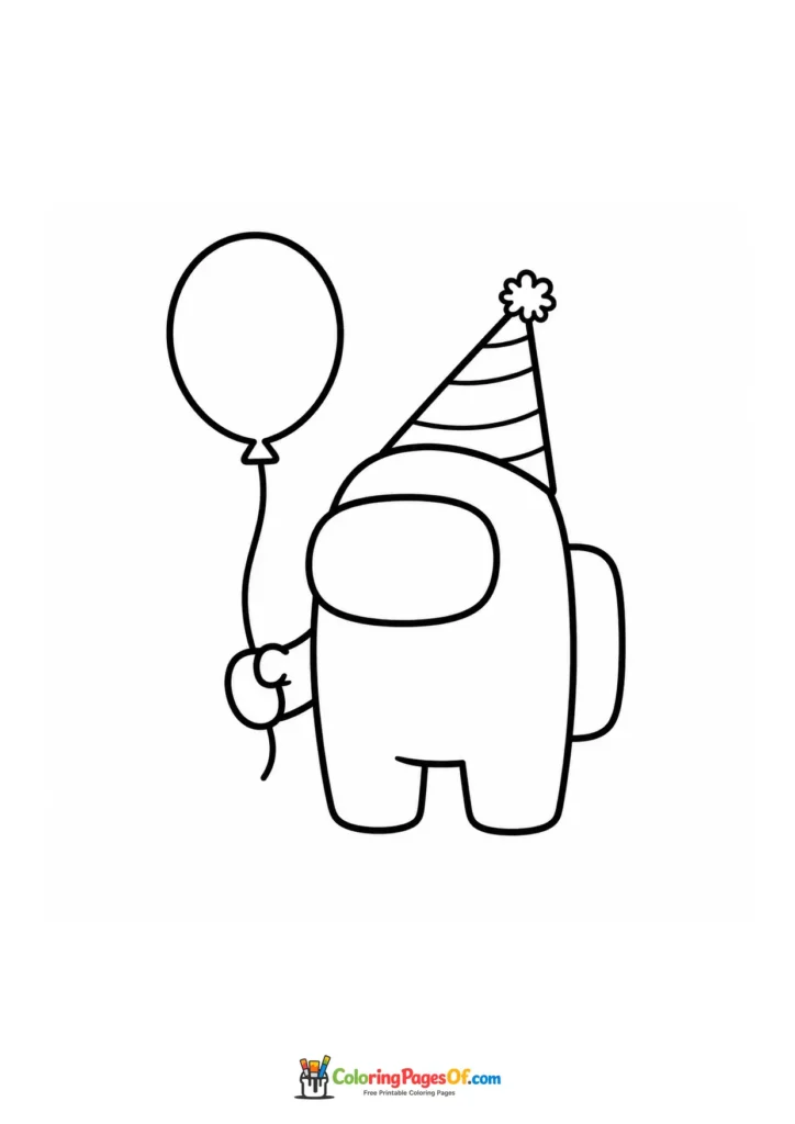 Dibujo de Tripulante de fiesta de Among Us con globo para colorear