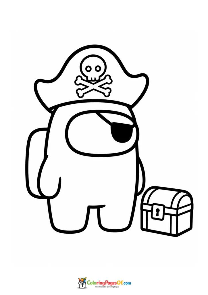 Dibujo de Pirata de Among Us con cofre del tesoro para colorear