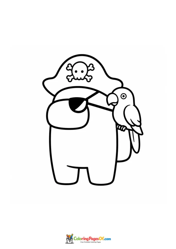 Dibujo de Pirata de Among Us con loro para colorear