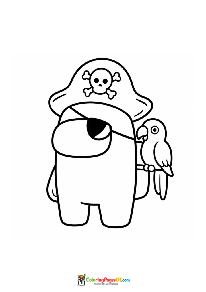 Dibujo de Pirata de Among Us con loro para colorear