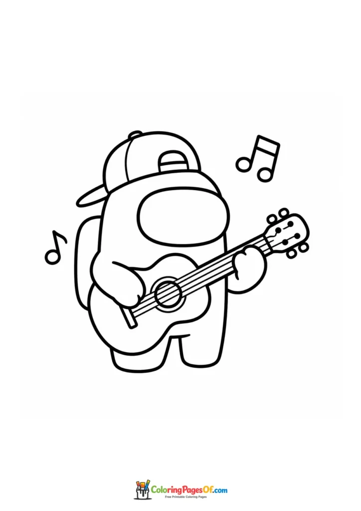 Dibujo de Among Us tocando la guitarra para colorear