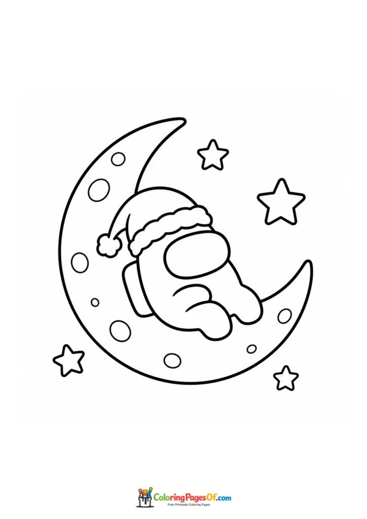 Dibujo de Among Us durmiendo en la luna para colorear