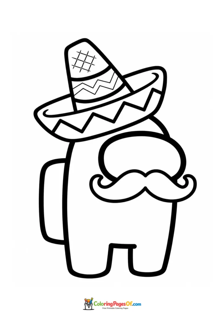 Dibujo de Among Us con sombrero y bigote para colorear