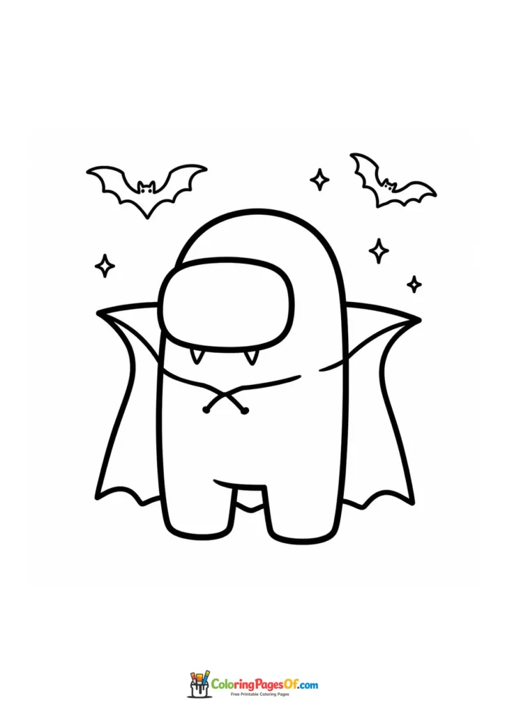 Dibujo de Vampiro de Among Us con murciélagos para colorear