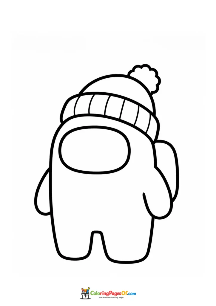 Dibujo de Among Us con gorro de invierno para colorear