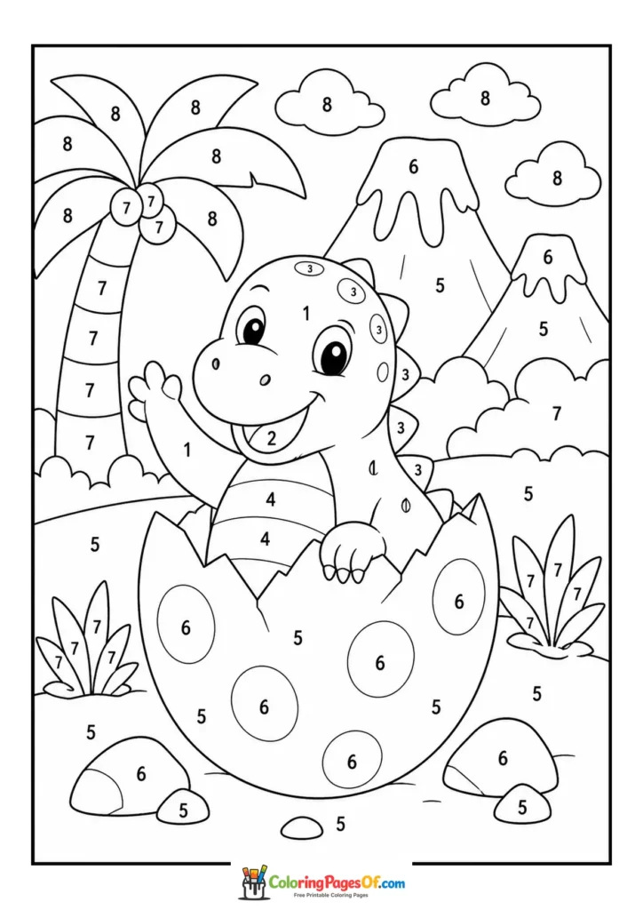 Baby Dinosaur Hatching color by number coloring page