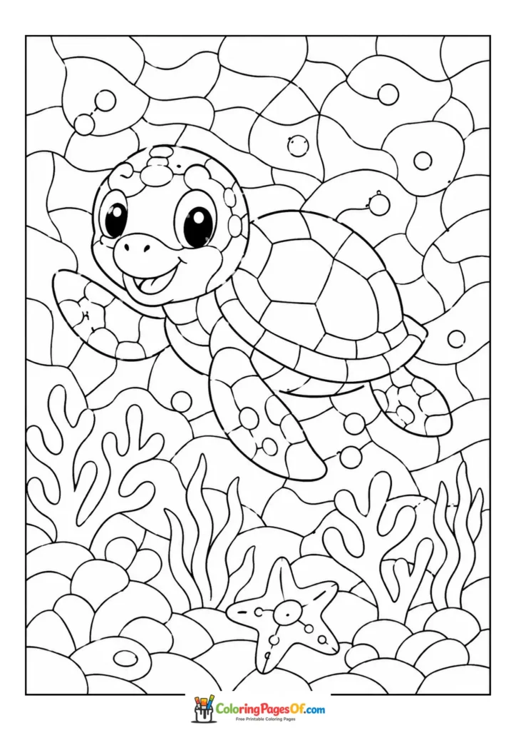 Baby Sea Turtle Underwater color by number coloring page
