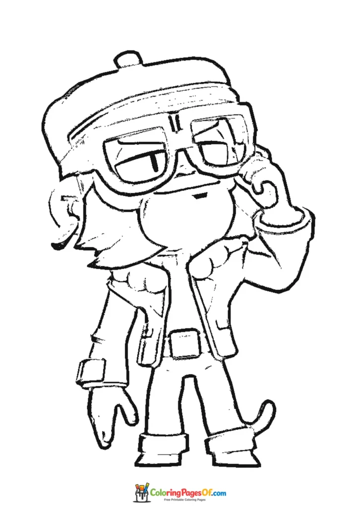 Brawl Stars Charakter mit Brille und orangefarbenem Mantel Ausmalbild zum Ausdrucken