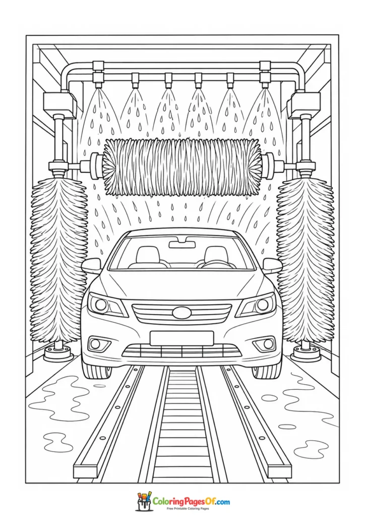 Car in an automatic car wash printable coloring sheet