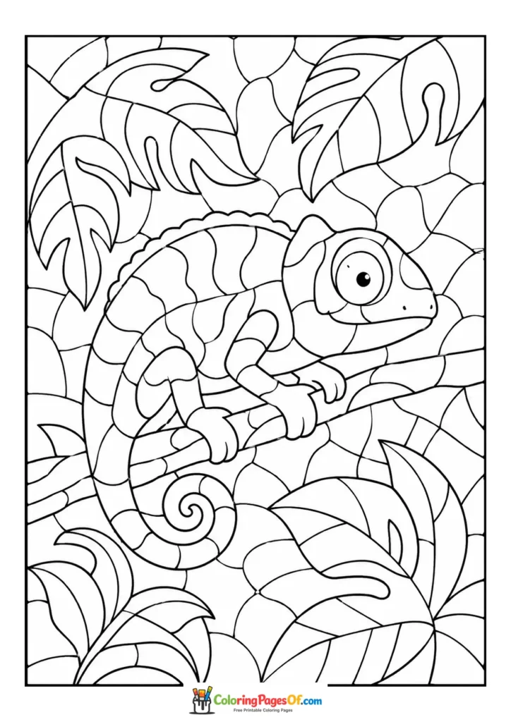 Chameleon in Jungle color by number coloring page