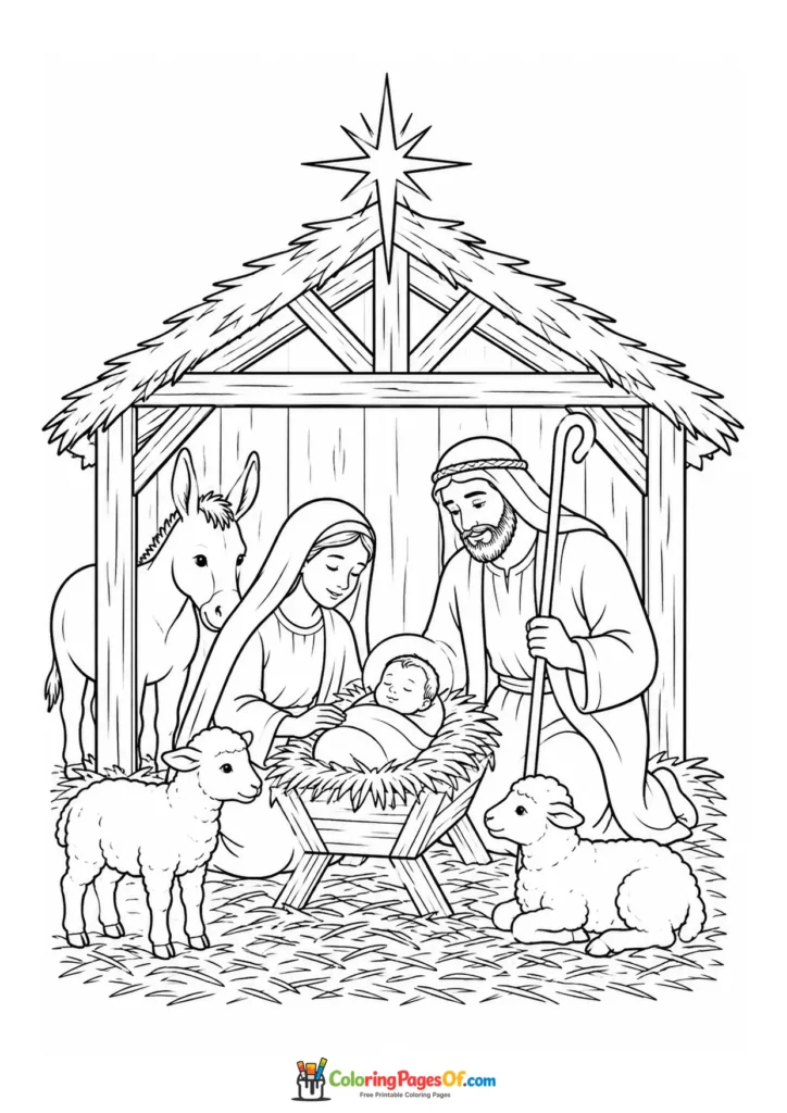 Weihnachten Ausmalbild: Weihnachtskrippe