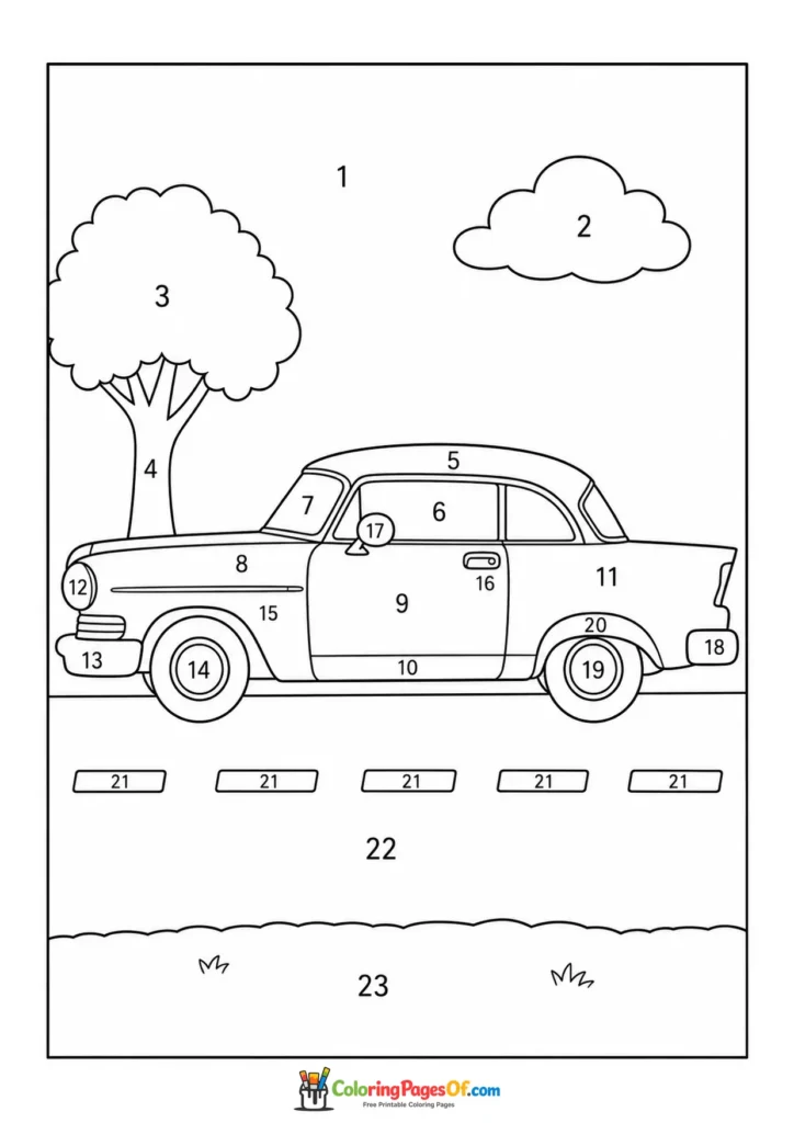 Classic Car Side View color by number coloring page