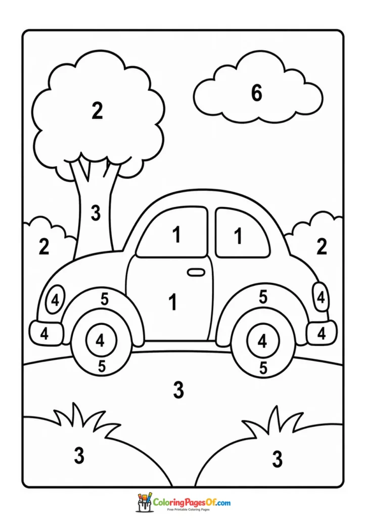 Classic small car park color by number printable coloring sheet