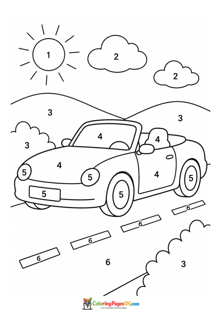 Printable convertible road color by number coloring picture