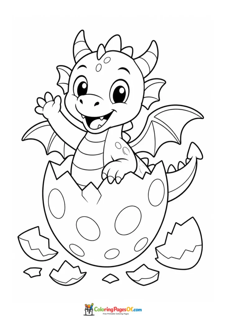 Cute Baby Dragon Breaking Out of an Egg coloring page