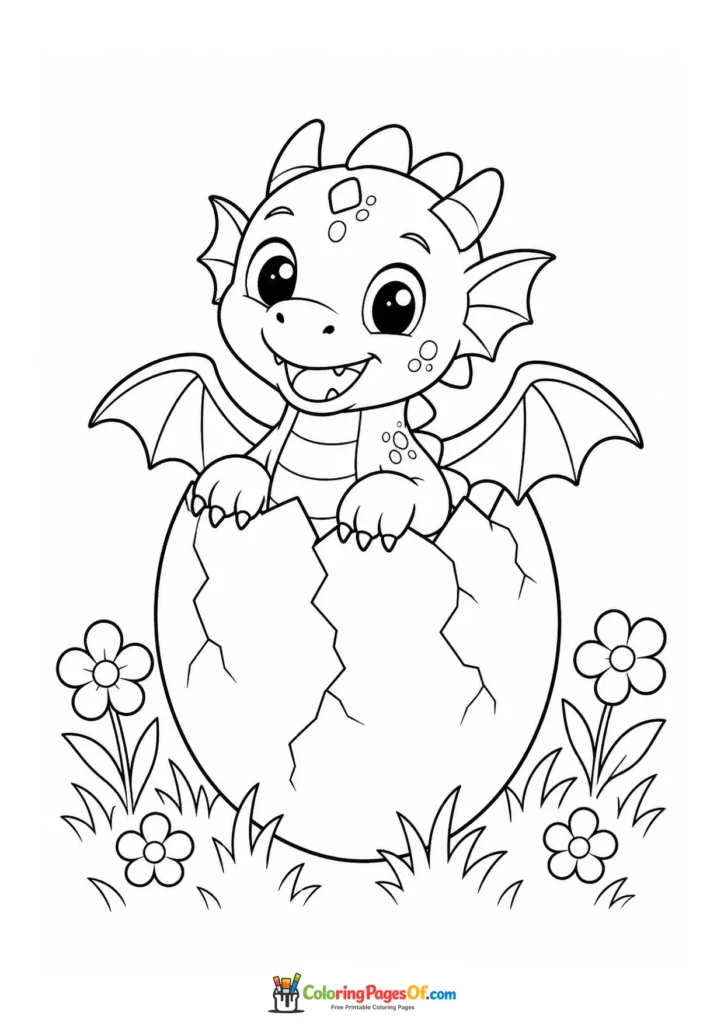 Cute Baby Dragon Hatching from a Spotted Egg coloring page