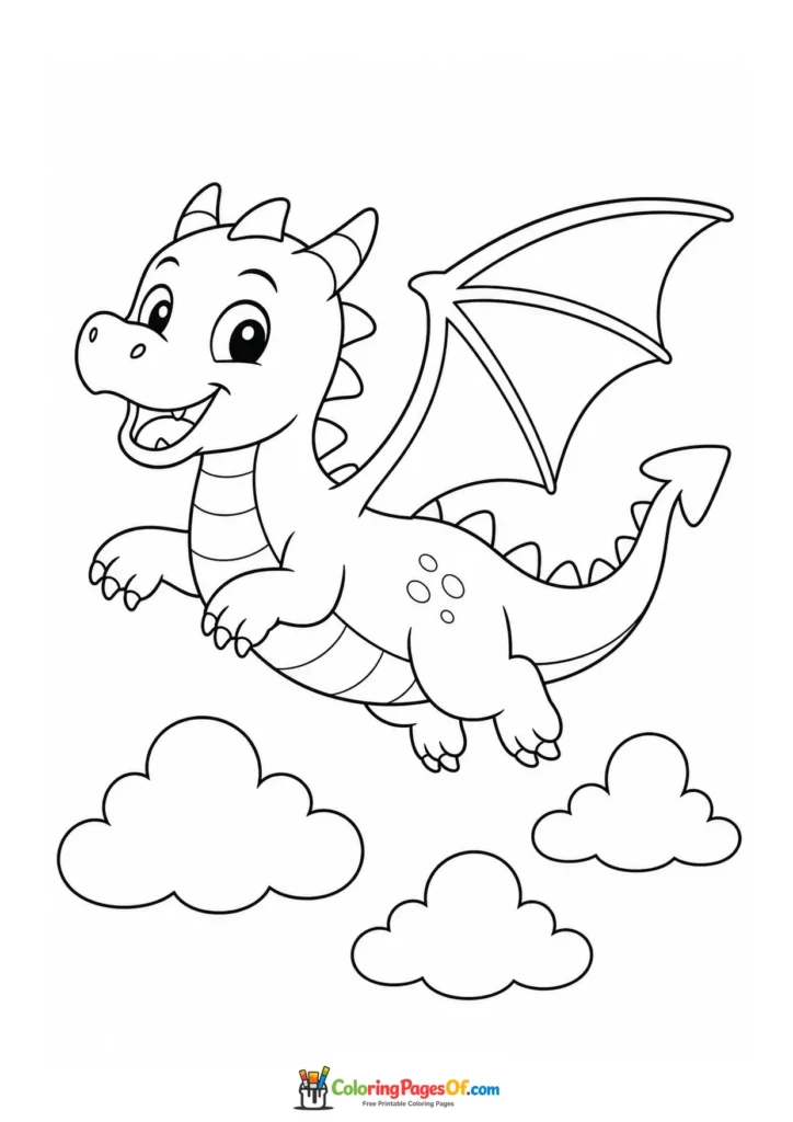 Cute Dragon Flying Among the Clouds coloring page