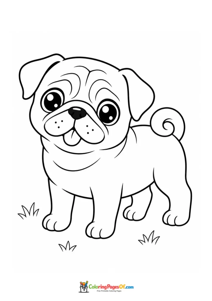 Cute kawaii pug coloring page