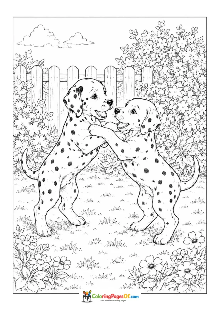 Dalmatian puppies playing together coloring page