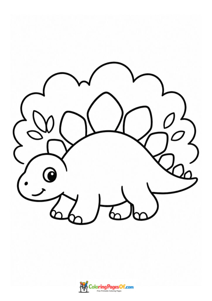 Süßer Stegosaurus zwischen Büschen – Ausmalbild – kostenlose Malvorlage zum Ausdrucken