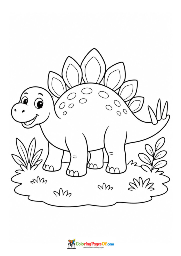 Süßer Stegosaurus auf einer Wiese – Ausmalbild – kostenlose Malvorlage zum Ausdrucken