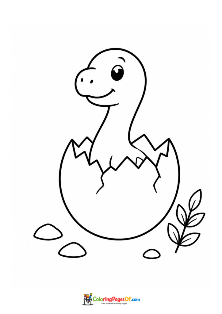 Langhals-Baby-Dinosaurier schlüpft aus einem Ei – Ausmalbild – kostenlose Malvorlage zum Ausdrucken