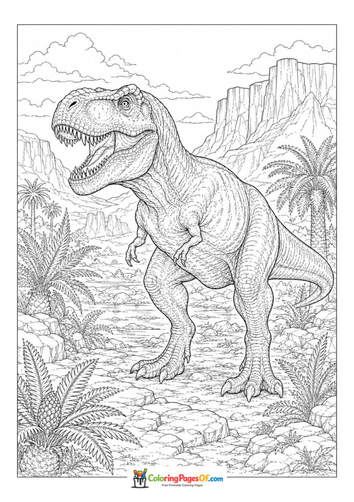 Brüllender T-Rex – Ausmalbild – kostenlose Malvorlage zum Ausdrucken