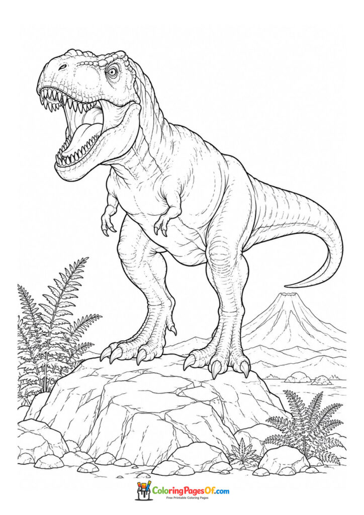 Roaring T-rex standing on top of a rock