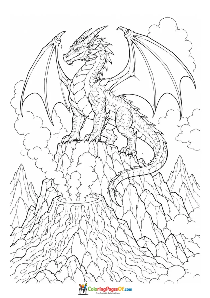 Dragon on a Mountain Peak coloring page