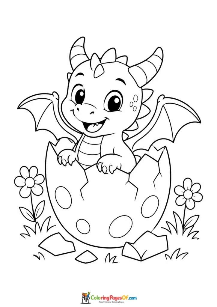 Easy Baby Dragon Hatching from an Egg coloring page