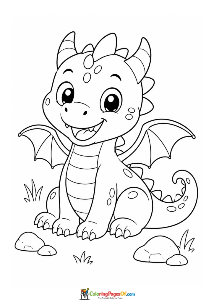 Easy Baby Dragon Sitting on a Hill coloring page