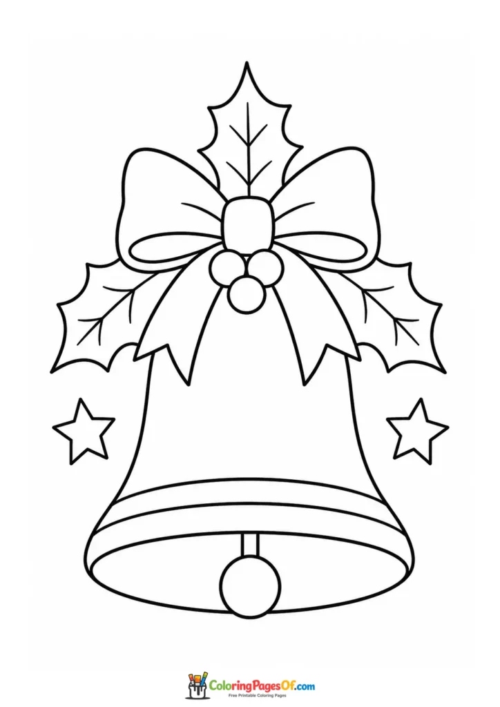 Weihnachten Ausmalbild: Einfache Weihnachtsglocke mit Stechpalme