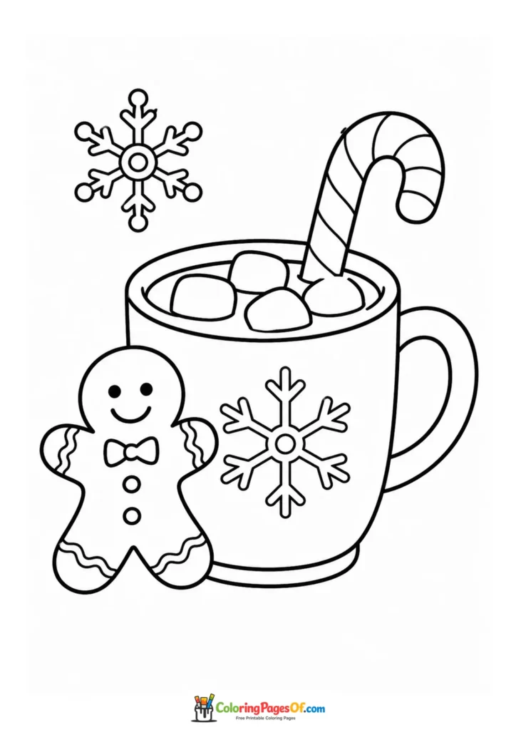 Weihnachten Ausmalbild: Einfache heiße Schokolade mit Lebkuchen