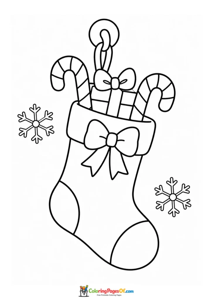 Weihnachten Ausmalbild: Einfacher Weihnachtsstrumpf mit Zuckerstangen