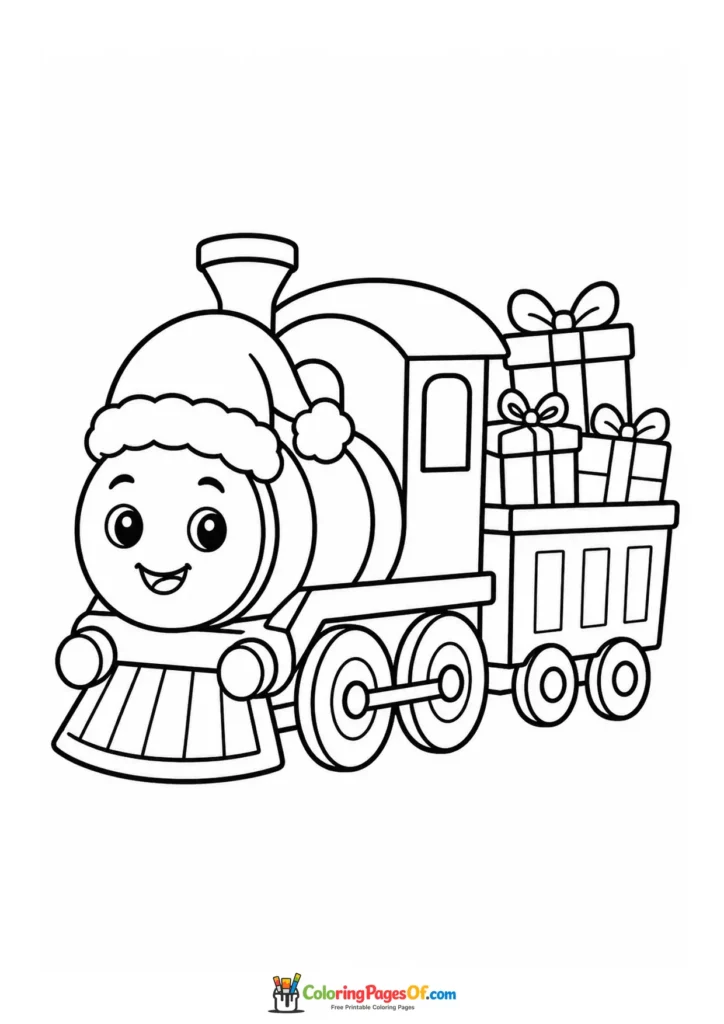 Weihnachten Ausmalbild: Einfacher Weihnachtszug mit Geschenken