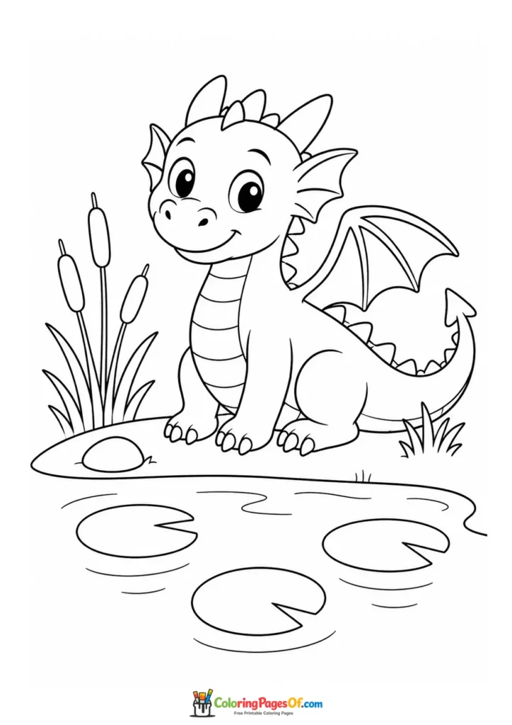 Easy Dragon Beside a Pond coloring page